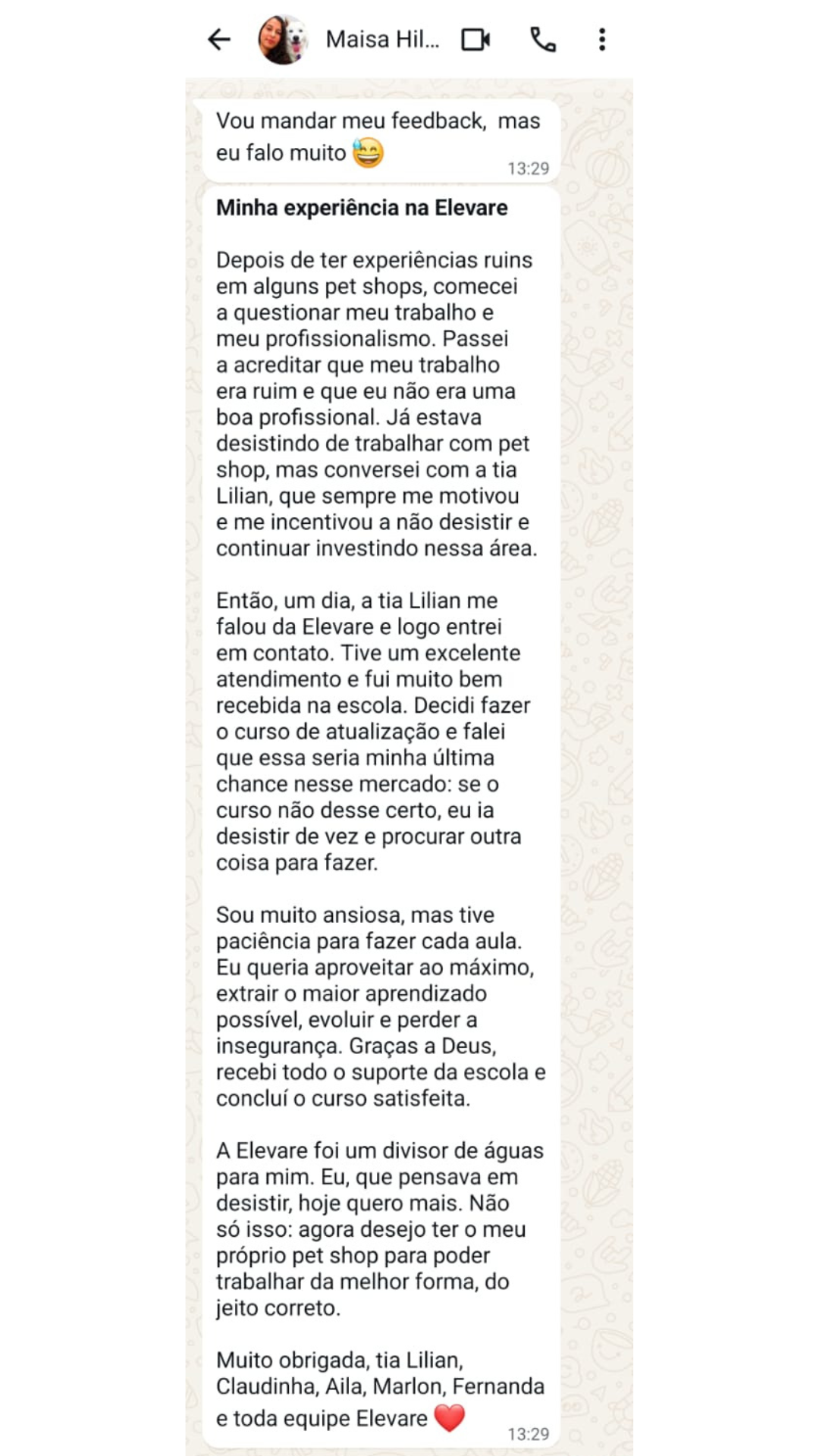 Mensagem de aluno — Print 2